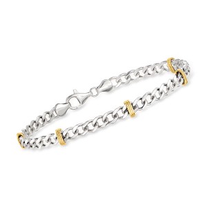 Ross-Simons Sterling Silver and 14kt Yellow Gold Curb-Link Bracelet - 1 of 4