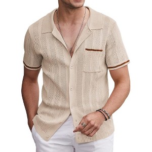 COOFANDY Men's Knit Button Down Shirt 2025 Vintage Short Sleeve Polo Shirt Casual Beach Tops S-XXL - 1 of 4