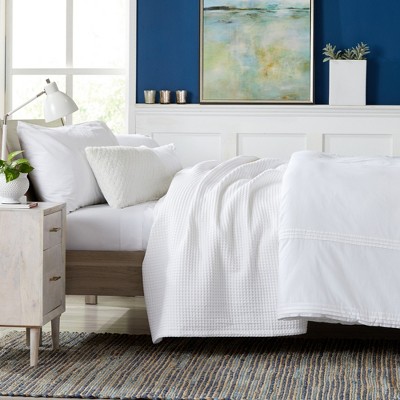 King Size White Cotton Waffle Weave Bed Blanket