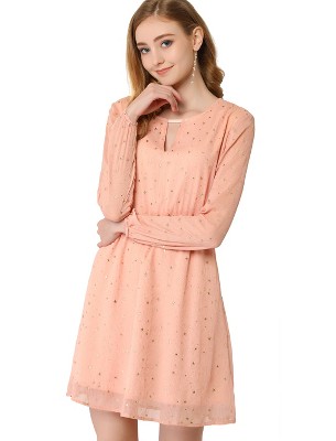 INSPIRE CHIC Women's Choker V Neck Vintage Flared Gilding Metallic Shiny Star A-Line Dress
