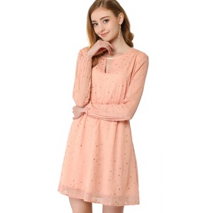 INSPIRE CHIC Women's Choker V Neck Vintage Flared Gilding Metallic Shiny Star A-Line Dress - 1 of 4