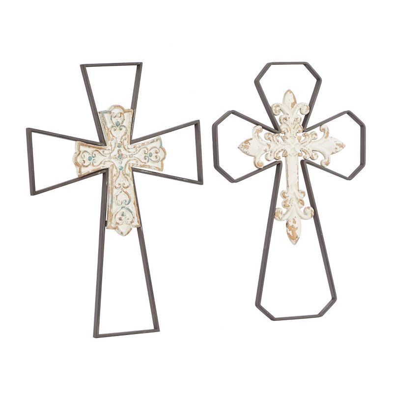 Set of 2 Metal Cross Carved Wood Wall Decors Black - Olivia &#38; May, 4 of 7