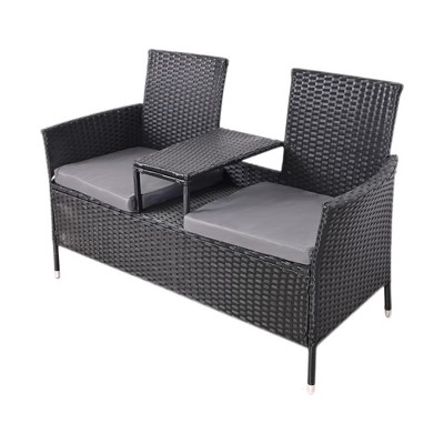 Maggift Patio Accent Chairs, Loveseat with Cushions and Built-in Coffee Table, Removable Backrest for Balcony, Terrace, Poolside, 53.2"*22.1"*33.5"