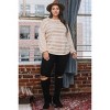 Slickblue Plus Size Stripe French Terry Top with Contrast Long Sleeves, Round Neck, Taupe/Dusty Pink, Size 1XL-3XL - 3 of 4