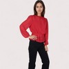 Anna-Kaci Women's Sheer Yoke Long Sleeve Blouse with Ruffle Neckline and Cinched Waist Detail - 3 of 4