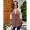 Women’s Waffle Knit Tunic Tops Color Block Long Sleeve Button Up Crew Neck Henley Shirts - 2 of 4