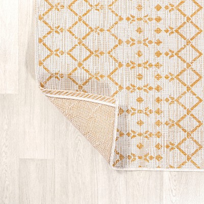 Moroccan Geometric Yellow and Cream 4' x 6' Outdoor Rug