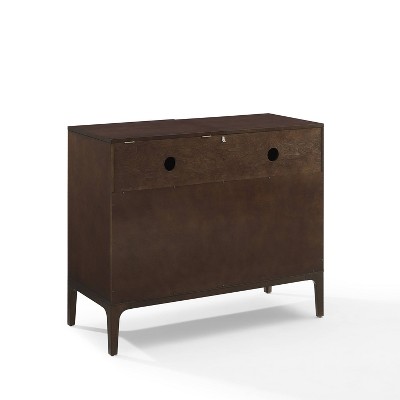 Sleek Dark Brown Slatted Media Console with Record Storage