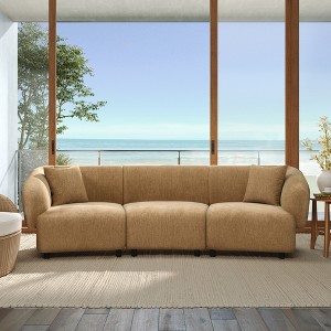 98.5'' Boucle Curved 3-Seater Sofa with Plush Cushions and Sturdy Wooden Frame - 1 of 4