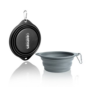 GOOPAWS 2 Pack Silicone Non-Skid Travel Dog and Cat Bowl, Black&Brown - 1 of 4