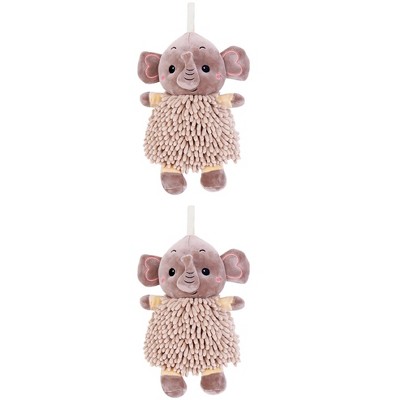 REGALWOVEN 2 Packs Soft Absorbent Chenille Cute Cartoon Elephant Hand Towel with Hanging Loop 7" x 11"