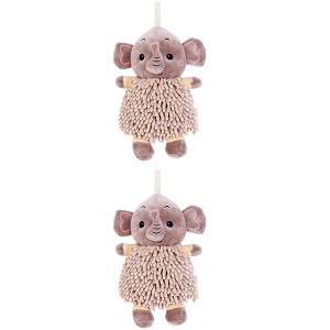 REGALWOVEN 2 Packs Soft Absorbent Chenille Cute Cartoon Elephant Hand Towel with Hanging Loop 7" x 11" - 1 of 4