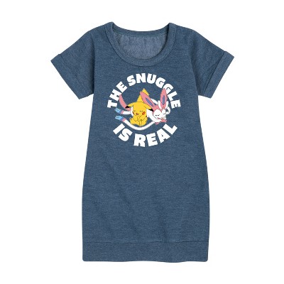 - Pokémon - The Snuggle Is Real Pikachu And Sylveon Graphic Short Sleeve Fleece Dress