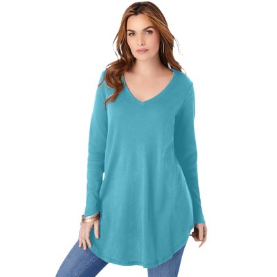 Roaman's Women's Plus Size V-neck Thermal Tunic - 18/20, Soft Turquoise ...