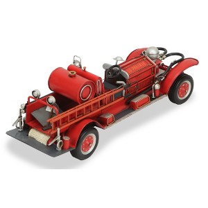 HomeRoots 6" Red and Silver Metal Hand Painted 1920's Fire Truck Model Car - 1 of 4