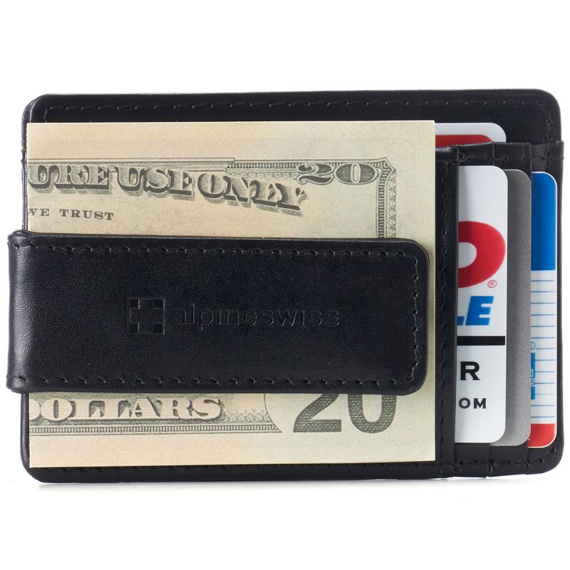 Alpine Swiss Harper Mens RFID Money Clip Wallet Minimalist Slim ID Card Holder Front Pocket Wallet Leather, 1 of 7