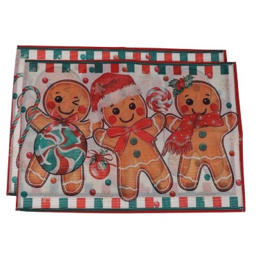 Unique Bargains Christmas Place Mats Gingerbread Men Flax Orange 11.8"x17.7" 2 Pcs