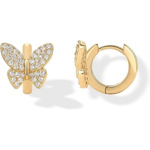 14K Gold Plated Huggie Hoops - Celestial North Star/Butterfly/Heart Designs, Cubic Zirconia Accents - 1 of 4
