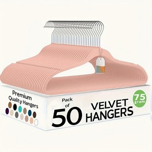 NAYSAYE Velvet Clothes Hangers Set 50 Pack Soft Non Slip Heavy Duty Hangers for Closet Bedroom or Entryway, Pink, 17.72"*9.45"*10.83" - 1 of 4