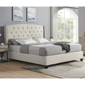 Queen Size Upholstered Platform Bed with Nail Head Trim - 1 of 4