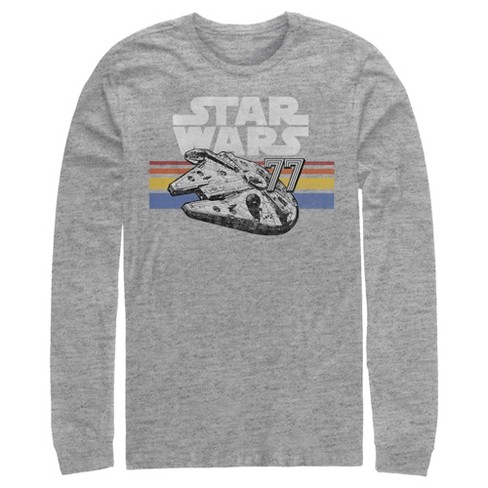 Men's Star Wars Millennium Falcon 77' Vintage Stripes Long Sleeve Shirt -  Athletic Heather - Large
