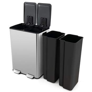 SONGMICS Trash Can 2 x 6.3-Gallon (2 x 24L) Dual Garbage Can Pedal Recycle  Bin with Lids and Inner Buckets for Small Kitchens Stainless Steel Soft  Closure Airtight Silver 