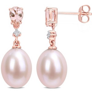 EVERLY JEWELRY | 10K Rose Gold 0.04 CT Diamond TW & 4/5 CT TGW Morganite & 8 - 8.5 MM Pink Cultured Freshwater Pearl Fashion Post Earrings - 1 of 4