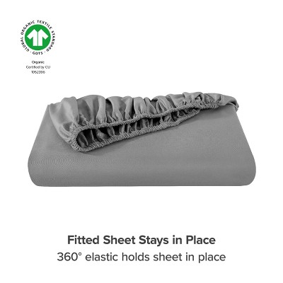 Gray Organic Cotton Sateen Full-XL Fitted Sheet