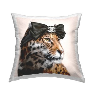 Stupell Industries Fashion Leopard Chic Animal Black Bow Glam Printed Pillow, 18 x 18 - 1 of 3