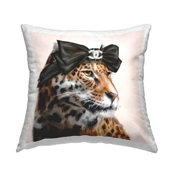 Stupell Industries Fashion Leopard Chic Animal Black Bow Glam Printed Pillow, 18 x 18