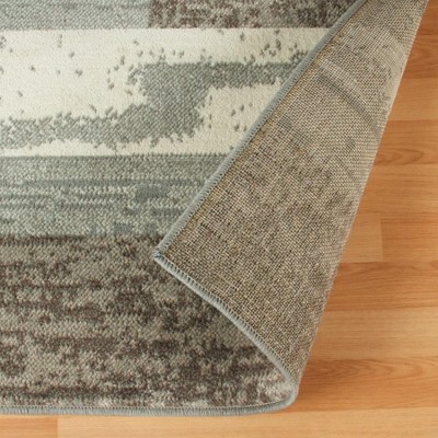 Light Blue and Ivory Geometric Patchwork Washable Rug
