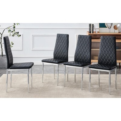 DOMETOUR Checkered Armless High Back Dining Chair for Restaurant Kitchen Chair Set of 4