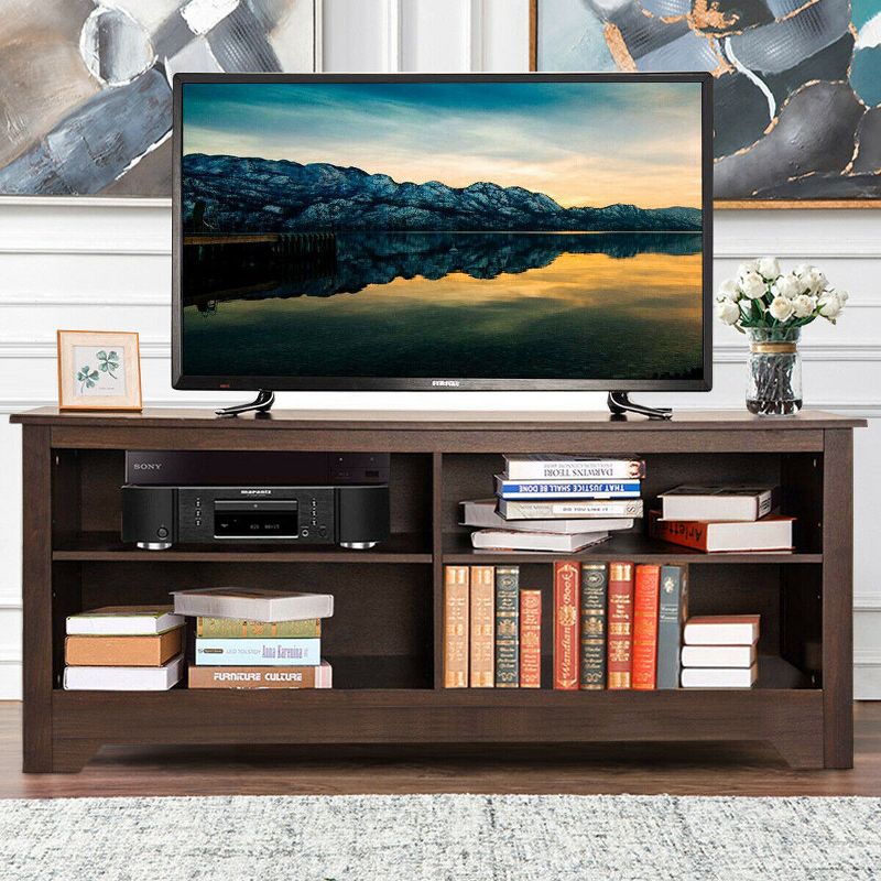 Costway 58'' TV Stand Entertainment Media Center Console Wood Storage Furniture Espresso, 3 of 11