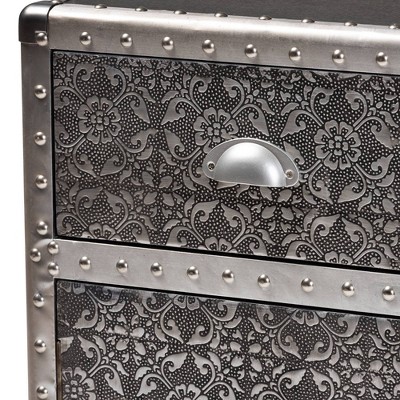 Cosette Silver Metal Floral Embossed Accent Cabinet