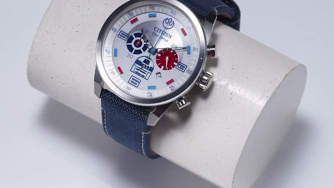 Citizen Star Wars Eco-Drive featuring R2-D2 3-hand Silvertone Blue Canvas Strap, 2 of 7, play video