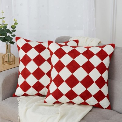 2 Pieces Embroidered Decorative Throw Pillow Covers with Checkered Design