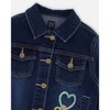 Deux par Deux Girl Stretch Denim Jacket Dark Blue with Glittery Hearts and Unicorn - 4 of 4