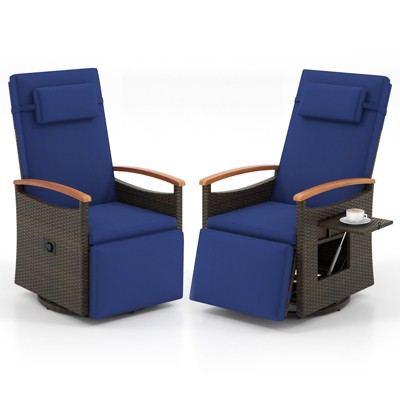 Tangkula 2PCS Outdoor 360° Swivel Rattan Recliner Chair Patio Wicker Chaise Lounge Chair