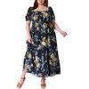 Women's Plus Size Floral Smocked Waist Tiered Square Neck Short Sleeve Casual Maxi Dresses - Agnes Orinda - 2 of 4