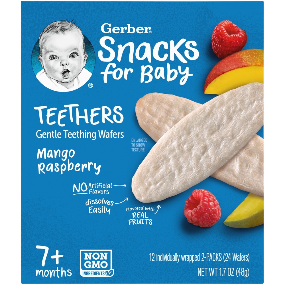 Gerber Baby Food Mango Raspberry Teething Wafer Baby Snacks - 1.7oz/12pk Each