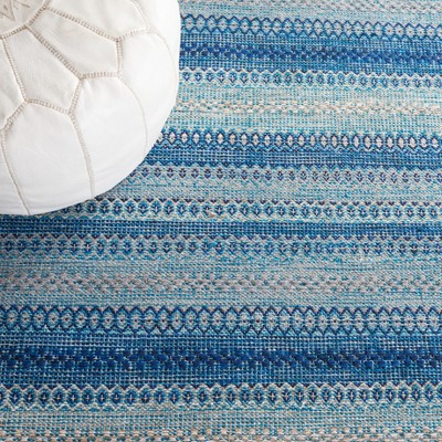 Handwoven Grey and Blue Wool Cotton 4' x 6' Area Rug