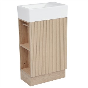 Tramull Modern Bathroom Vanity with Ceramic Sink, Two-Tier Shelf & Adjustable Left/Right Orientation - 1 of 4