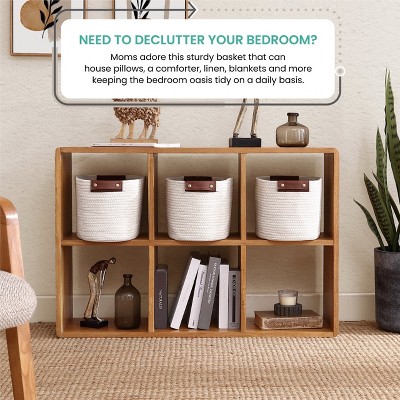 Black Cotton Rope Storage Baskets with Faux Leather Handles