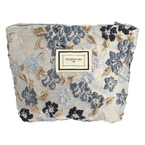 Unique Bargains Travel Zipper Floral Makeup Bags and Organizers Gray Blue - 1 of 4