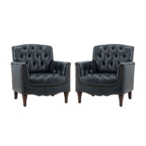 Set of 2 Enrique Genuine  Leather Armchair with Turned Legs | ARTFUL LIVING DESIGN - 1 of 4