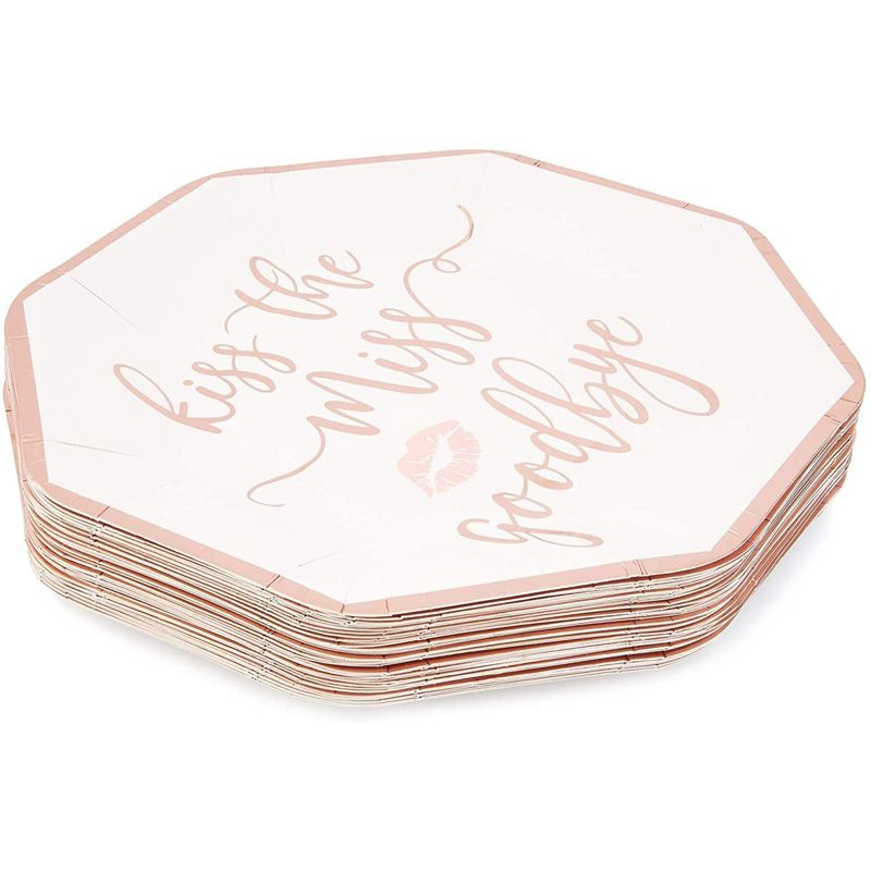 Blue Panda Bachelorette Disposable Paper Party Plates - Kiss the Miss Goodbye, Rose Gold, 48 Count, 4 of 6