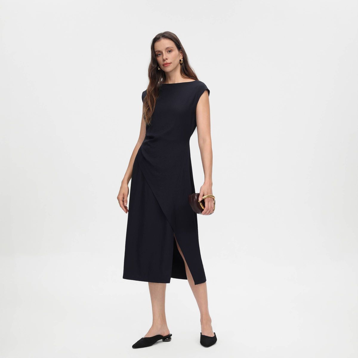 Women's Cap Sleeve Shirring Midi Wrap Dress - A New Day™ - thumbnail 8