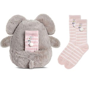 Memoi Cozy Buddies Stuffed Bunny with Matching Striped Sock Gray One Size - 1 of 1