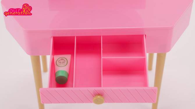 Our Generation Fabulous Fun Pink Vanity Table &#38; Chair Dollhouse Accessory Set for 18&#39;&#39; Dolls, 2 of 9, play video