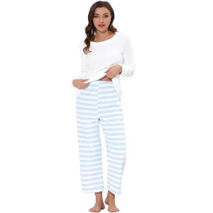 cheibear Womens Sleepwear Flannel Lounge with Stripped Pants Winter Long Sleeve Pajama Set - 1 of 4